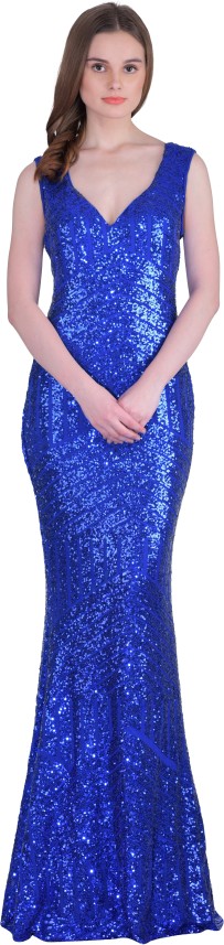 RITU DESIGNS Women Maxi Blue Dress ...